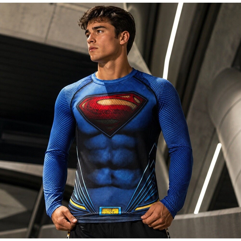 NEW Cody Lundin Sport Superman DC Blue Long Sleeve Compression Shirt Mens XL